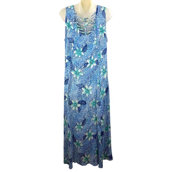 Vintage 1990's pure rayon DRESSBARN blue floral dress with crisscross back - Picture 7 of 8
